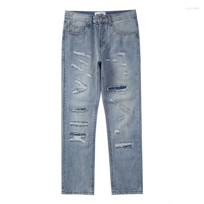 

Men's Jeans High Quality Men's Street Fashion Ripped Pants Y2K Casual Straight, Blue