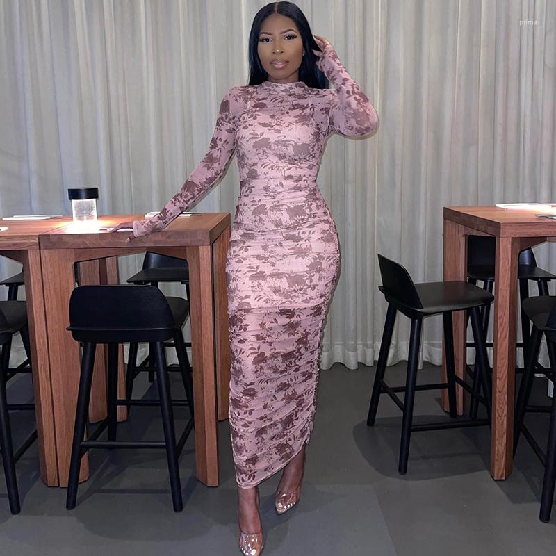 

Casual Dresses Zabrina Maxi Dress Robe Autumn Women Streetwear Elegant Party Club Graphic Outfit Long Sleeve Draped Sexy Bodycon Street, Pink