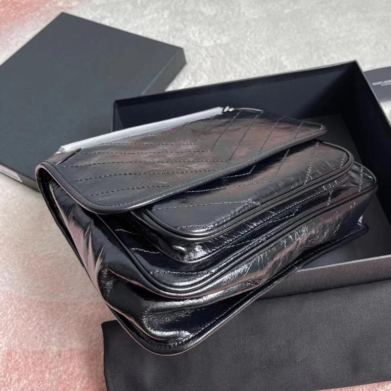 

Evening Bags Luxury Bag Designer Handbag Messenger Chain Women Genuine Leather Shoulder Small Square Cowhide Top Quality, Black