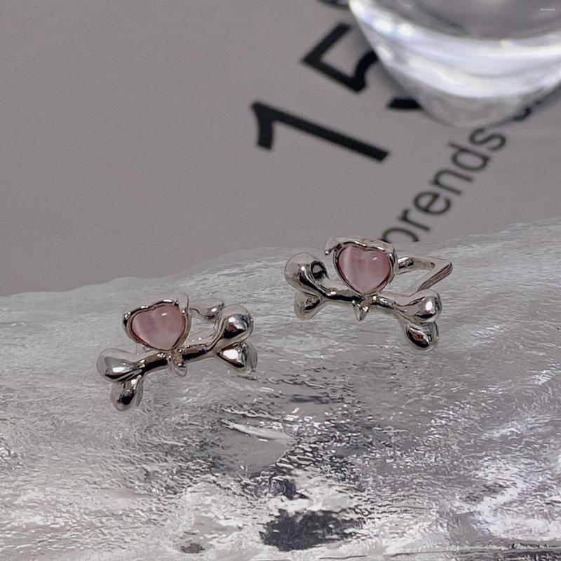 

Backs Earrings Pink Love Peach Heart Bone Clip For Women Sweet Cool Creative Cute Fun Aesthetic Accessories Korean Fashion Jewelry