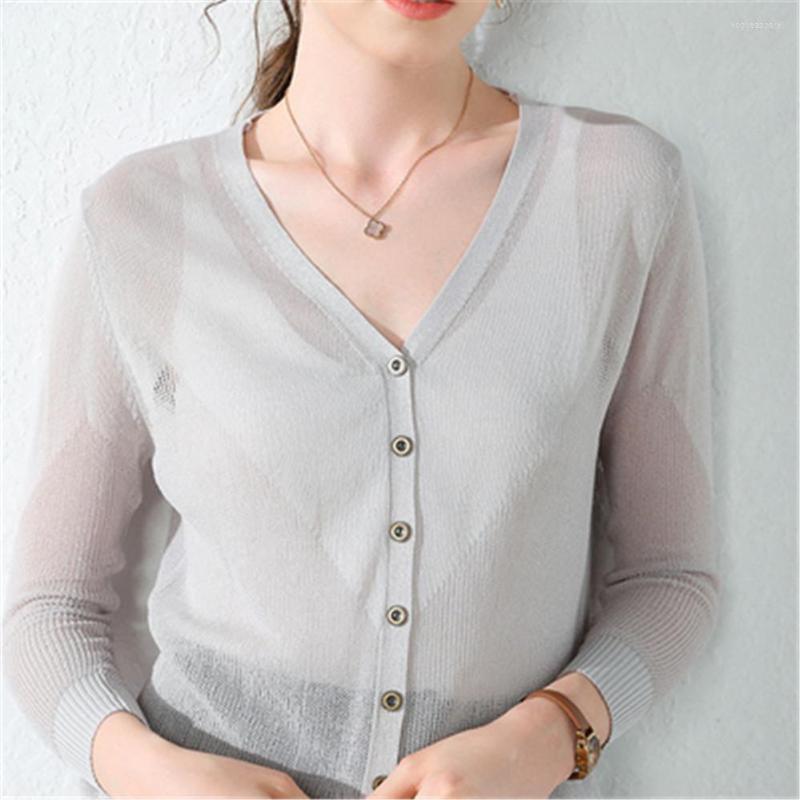 

Women's Knits 2023 Summer Cardigan Women V Neck Sweater Ladies Female Thin Long Sleeve Knitted Knitwear, Blue
