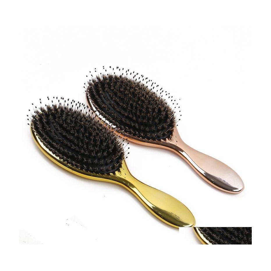 

Hair Brushes Golden Color Boar Bristle Professional Salon Hairdressing Brush Extensions Tools Drop Delivery Products Care Styling Dho1M