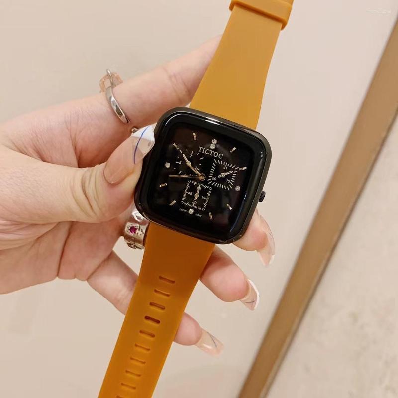

Wristwatches Colorful Silicone Bands Watches Neutral Square Men Women Quartz Wrist Watch Water Resistant Rubber Korean Unisex Reloj, Brown