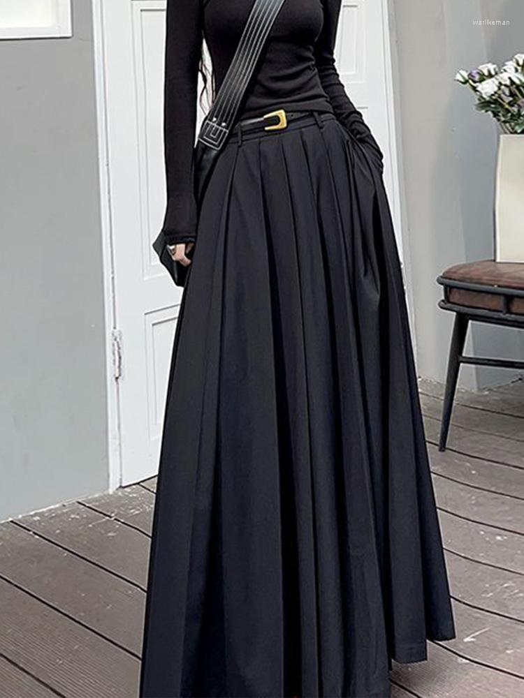 

Skirts Women Spring Pleated Floor Length Solid Simple Classic Graceful Ly Young Stylish Cool Korean Style, Black