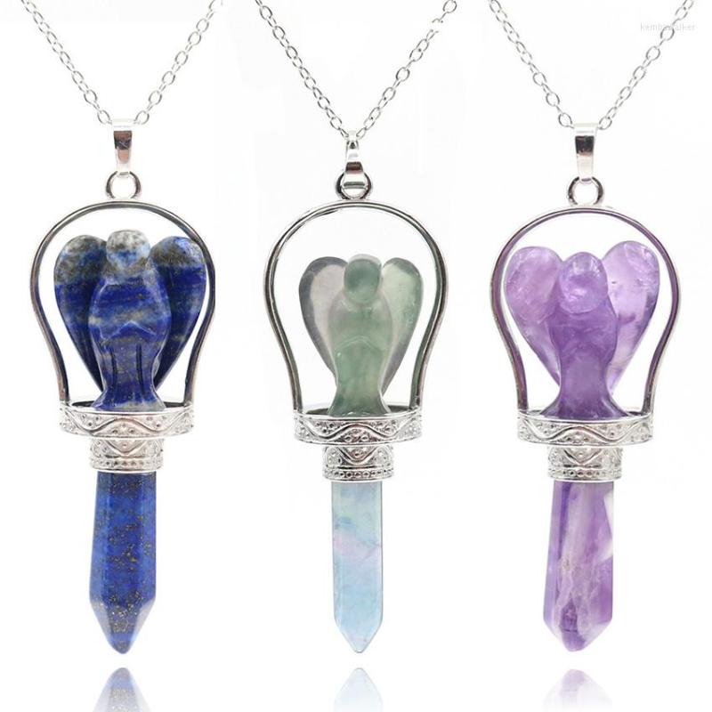 

Pendant Necklaces YJXP Reiki Fashion Natural Stone Carved Angel Charms Pendulum Hexagonal Prism Crystal Necklace For Jewellery Making
