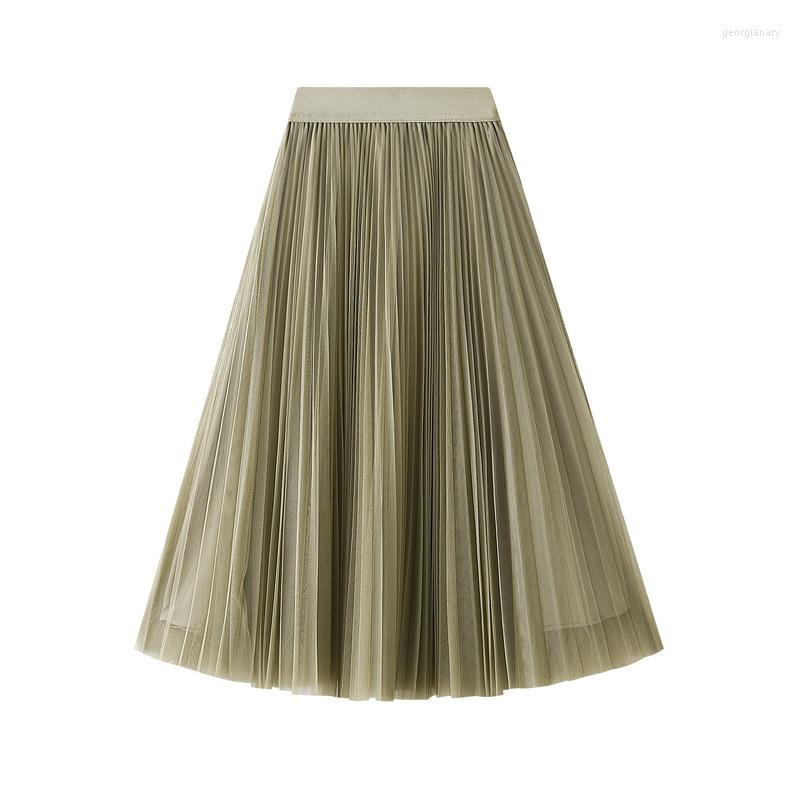 

Skirts Pleated Tulle Skirt Women's 2023 Spring High Waist Mesh Long Maxi Female Red Black Blue Adult Tutu, Yellow