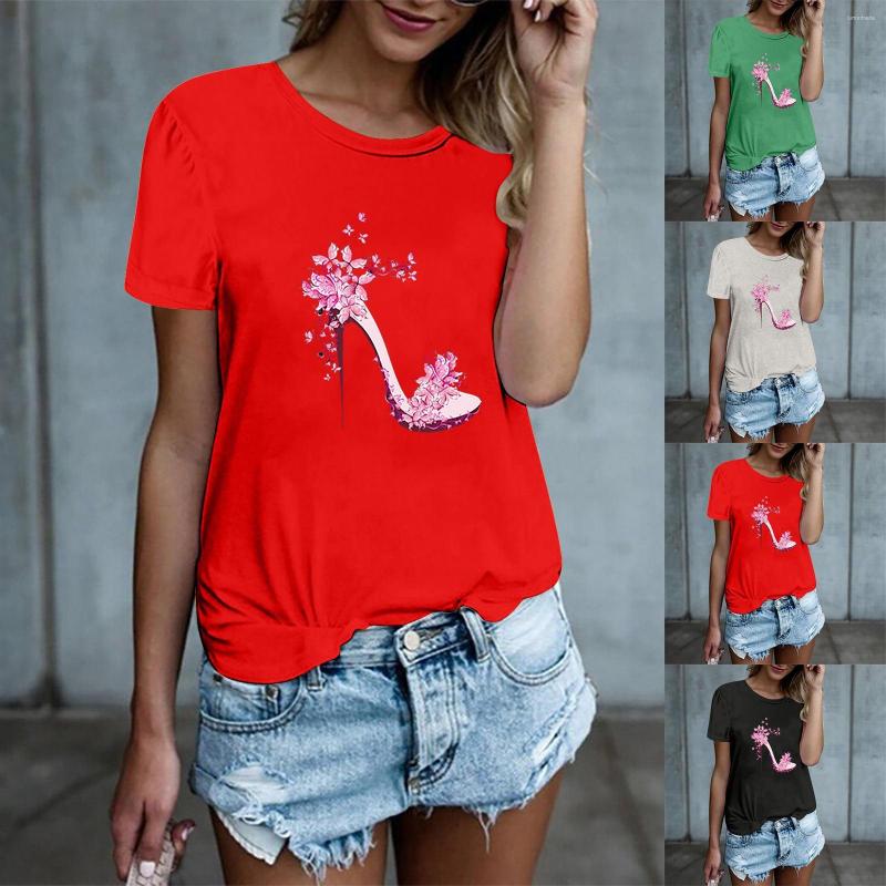 

Women's T Shirts High Heels Shoes Print Women T-shirt Short Sleeve Fashion Tee Shirt Female Harajuku Tops 90s Ladies Summer Loose Clothes, Gray