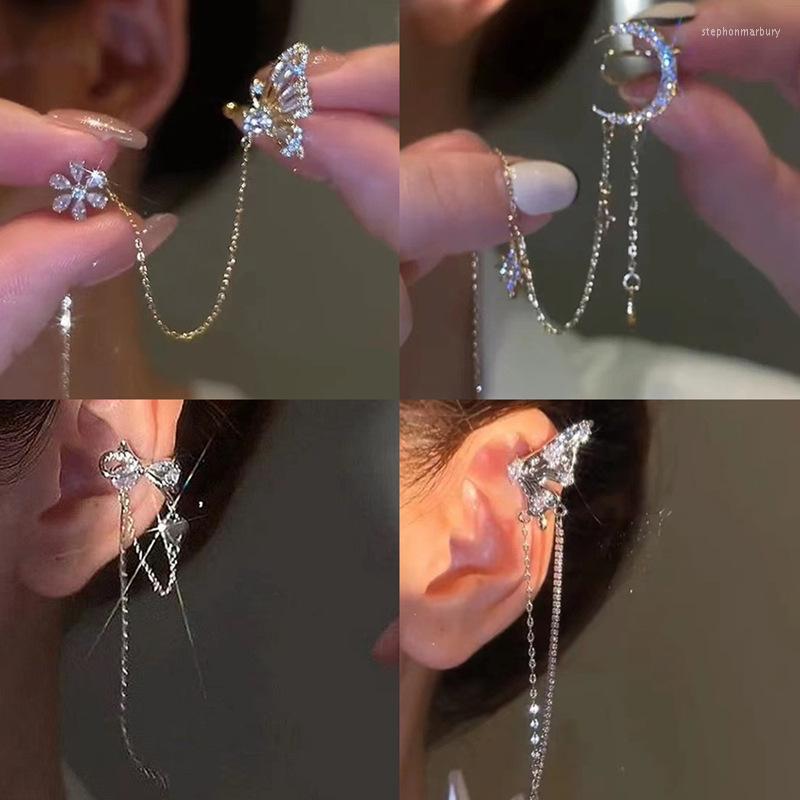 

Backs Earrings Trendy Moon Pearl Butterfly Ear Clips Without Piercing For Women Sparkling Zircon Cuff Clip Wedding Jewelry