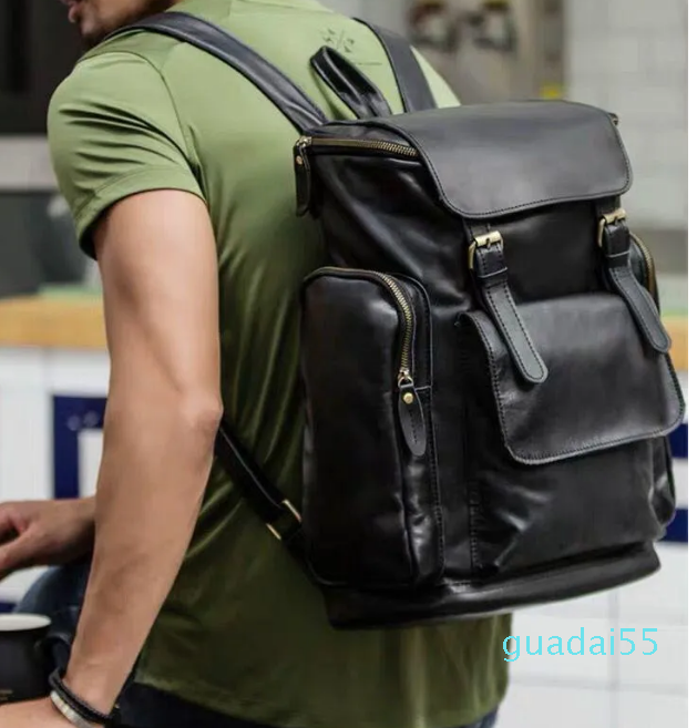 

Backpack Large-capacity Men's Bag Genuine Leather Men Computer Simple Travel Bags Male Casual Backpacks Big