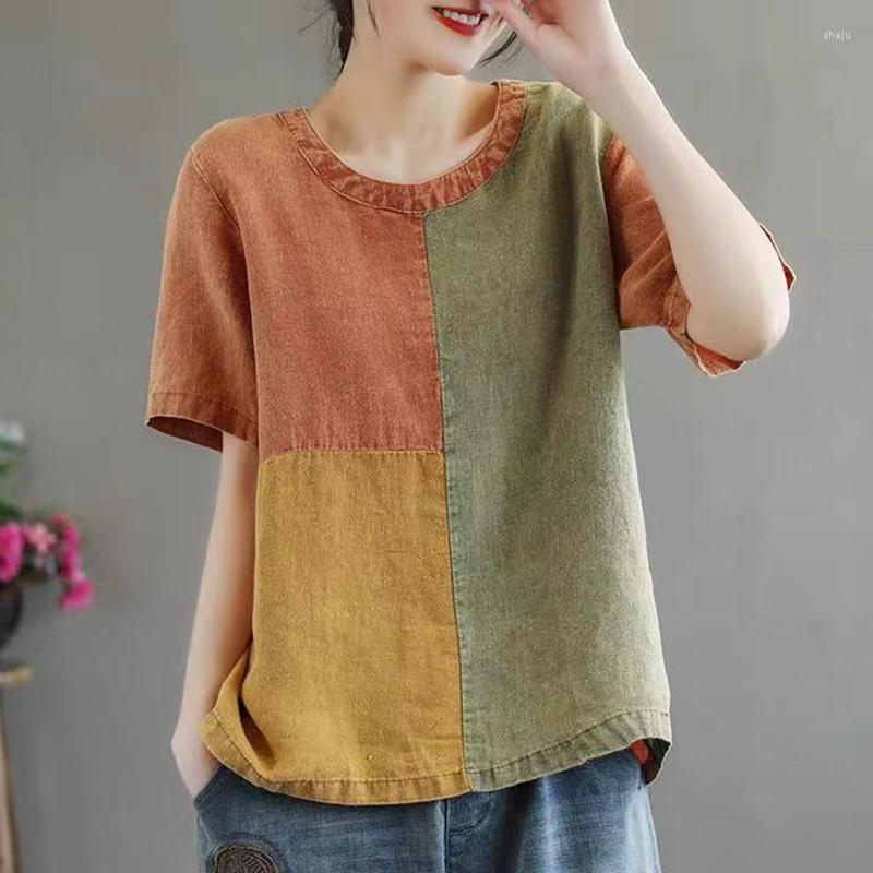 

Women's Blouses Fashion O-Neck Spliced All-match Asymmetrical Blouse Women's Clothing 2023 Summer Casual Pullovers Tops Loose Commute, Khaki