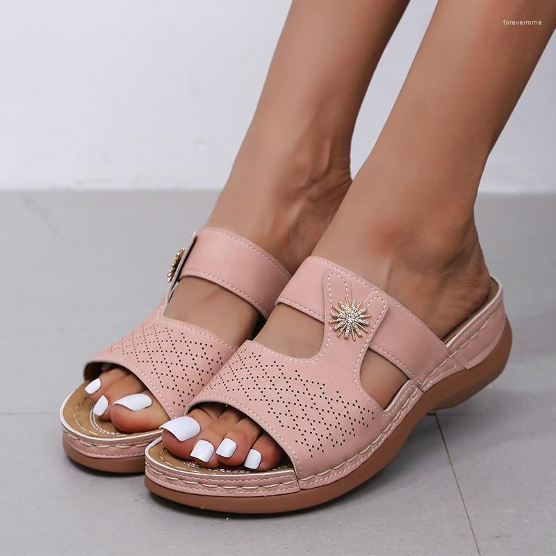 

Sandals Summer Oxford Women Flats Slippers Pu Leather Flip Flops Belt Buckle Female Shoes 2023 Rome Fashion Slides, Brown