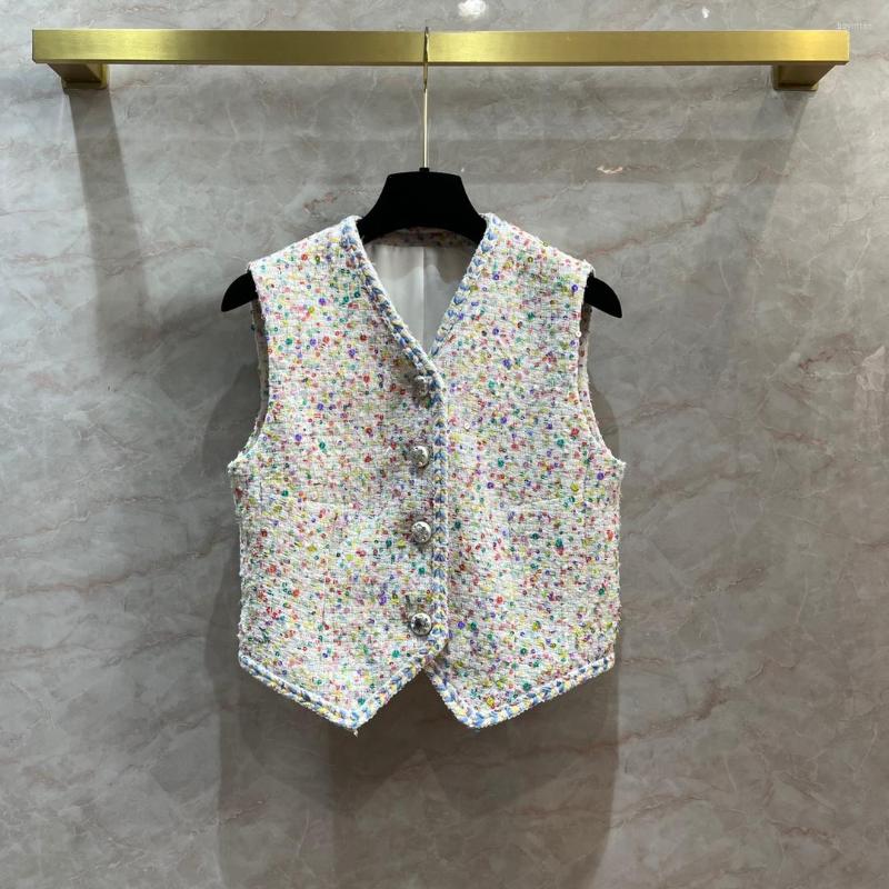 

Women's Vests High End Colorful Vest Women 2023 Fashion V-neck Single Breasted Slim Double Pocket Jackets