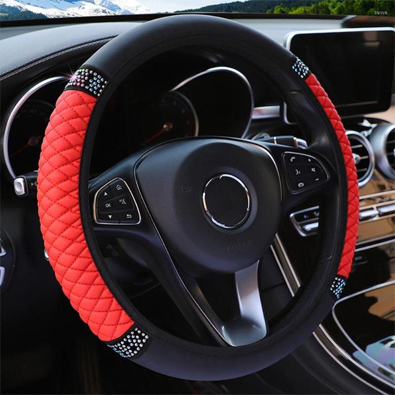 

Steering Wheel Covers Car Cover With Crystal Diamond Sparkling Suv Protector Vehicle Auto Decoration Nonslip Leather