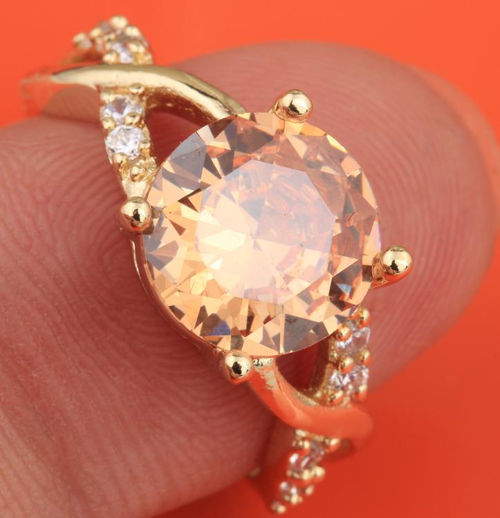 

Wedding Rings Fantastic Champagne Zircon Gems Morganite Jewelry Gold Solitaire Ring US# Size 6 / 7 8 9 S1862Wedding