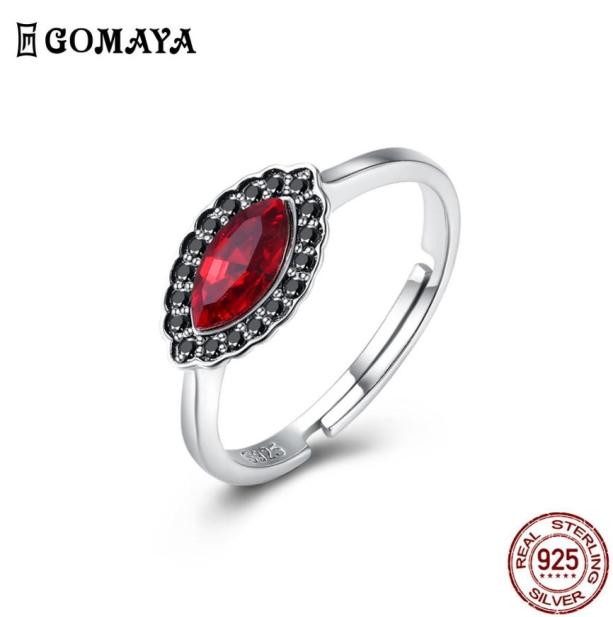 

GOMAYA 925 Sterling Silver Adjustable Creative Ring Noble Red Austria Crystal Fine Jewelry Unique Engagement Gift For Girlfriend4472087