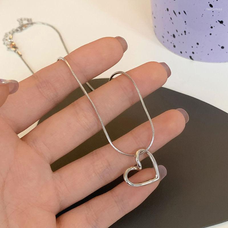 

Pendant Necklaces WLP Chain Link Heart Shape Necklace For Women Simple Fashion Korean Y2K Silver Color Choker Collar Jewelry
