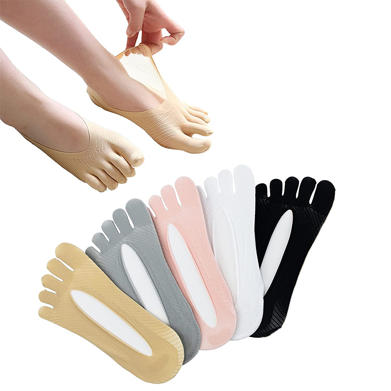 Fashion Ladies Cotton Blend Lace Antiskid Invisible Low Cut Socks Toe Ankle Sock-image-865266490