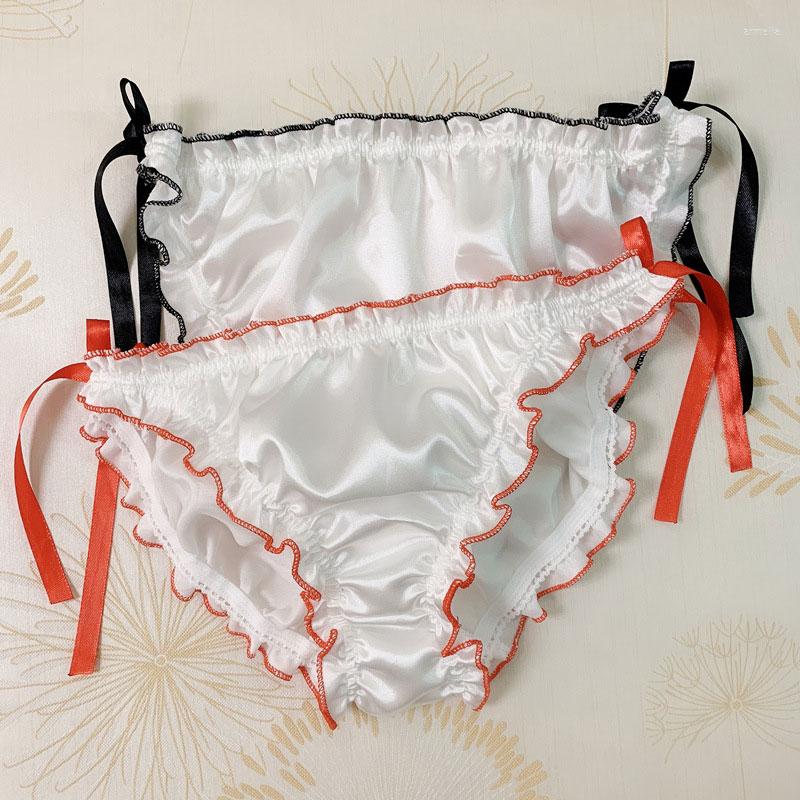 

Women's Panties Sexy Ruffle Satin Women's Underwear Low Waist Soft Lace-up Silk Cotton Crotch Sport Breathable Seamless Intimates Briefs