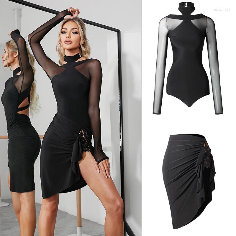 

Stage Wear Sexy Black Cross-Back Top Irregular Latin Skirt Fashion Women Dance Costume Performance Practice Clothes SL7655, Black top