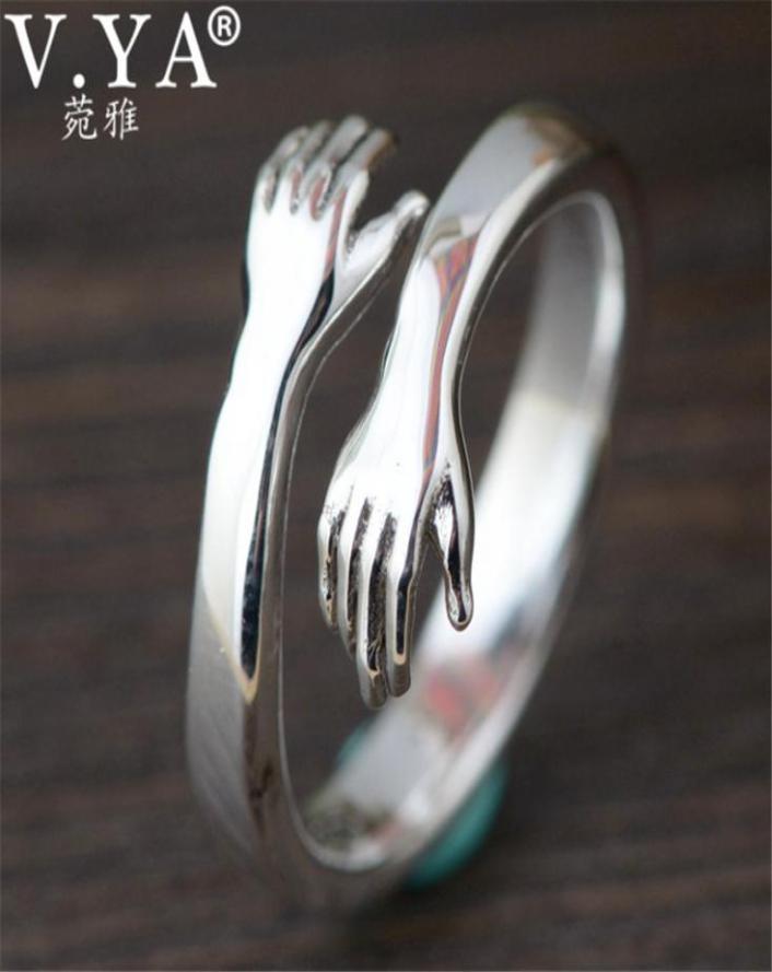 

VYA Adjustable Hugging Hand Rings 925 Sterling Silver Jewelry Personality Open Ring for Women Fashion Gift2518637