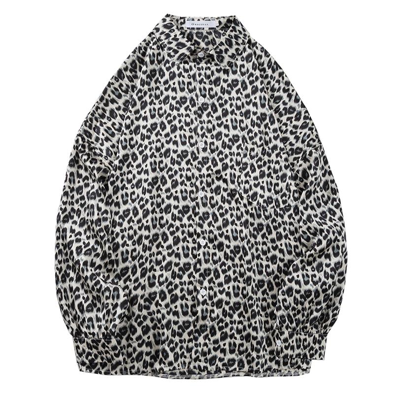 

Men's Casual Shirts Oversized Leopard Shirt Men 2023 Spring Summer Loose Long Sleeved Fashion Harajuku Plus Size Blouse Tops Male ClothingMe, White
