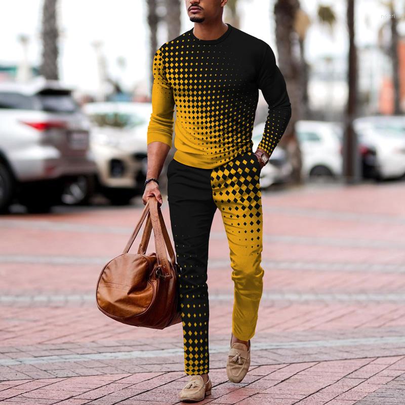 

Men's Tracksuits Daily Autumn Winter British Plaid Men's Crewneck Long Sleeve Tshirt Trousers Set Tees Sweatpants Leisure Tracksuit 3D, 11