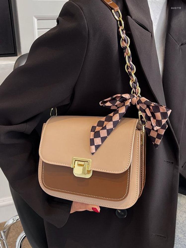 

Evening Bags Underarm Female Bag Luxury Scarf Shoulder Crossbody Handbags For Women 2023 Designer Pu Leather Women's Fashion Contrast, Beige