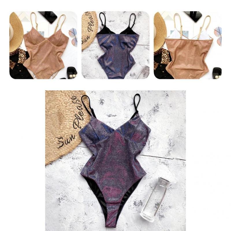 

Women' Swimwear Beautiful Bathing Suit Push Up Stretchy Bodysuit Swimsuit Shiny Solid Color Sling One Piece, Purple