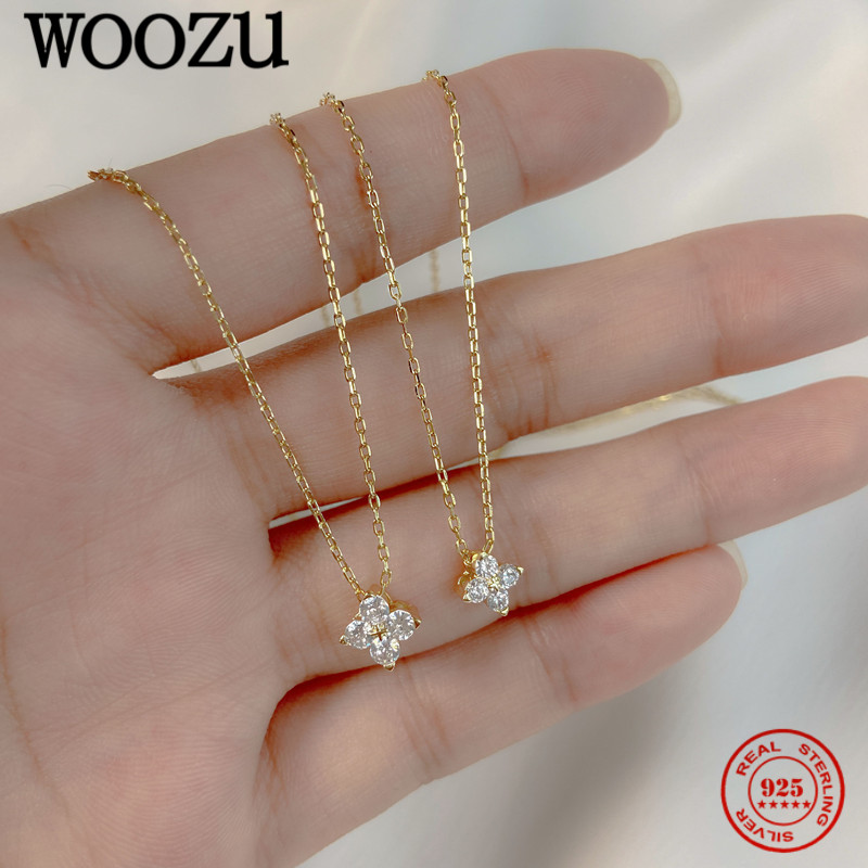 

WOOZU 925 Sterling Silver French Cute Four-Leaf Flower Pendant Necklaces For Women Luxury Clavicle Chain 14k Gold Plated Jewelry