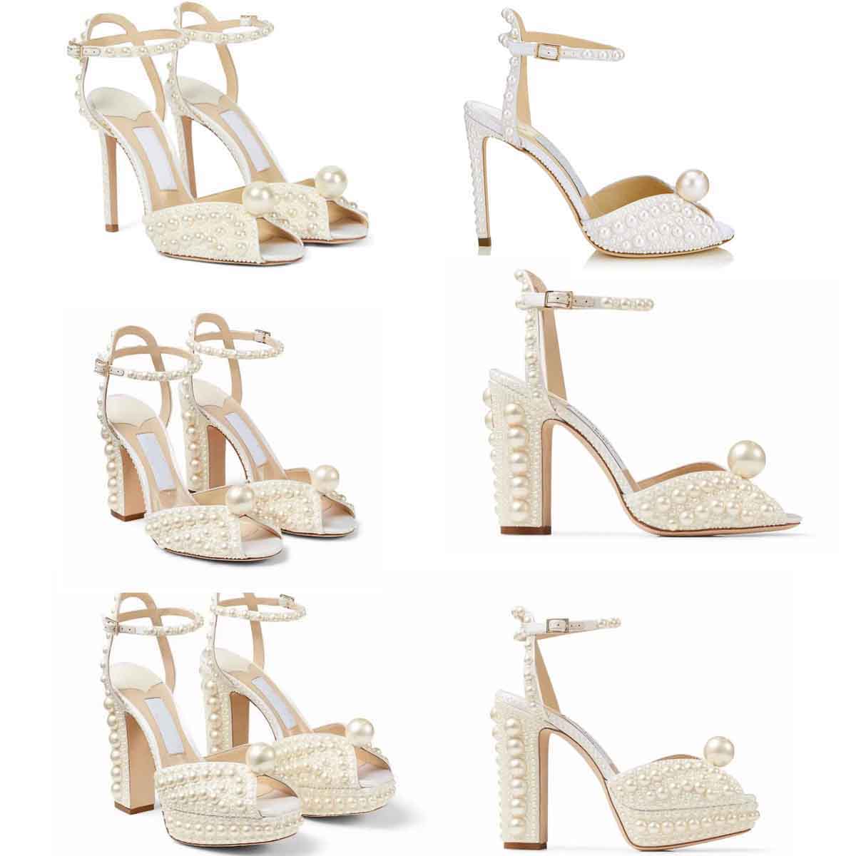

Women wedding dress sandal SACARIA pearl-embellished sandal satin platform PUMPS with pearls ankle strap open toe luxury design box EU35-43, 14