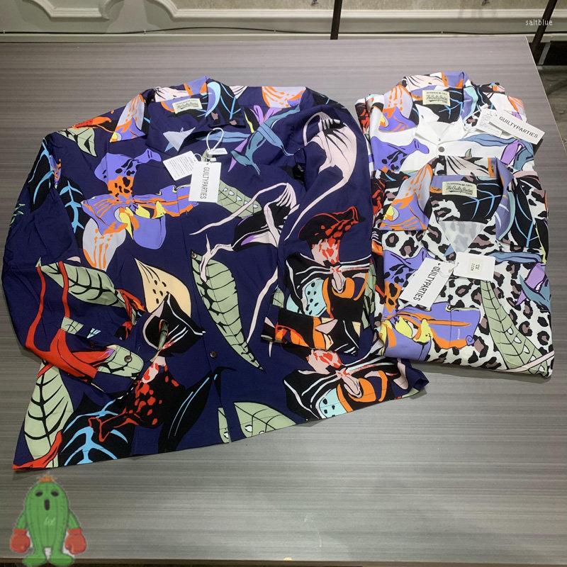 

Men' Casual Shirts Real Pos Oversized WACKO MARIA Floral Hundred Flowers Print Men Women Hawaiian Long Sleeve