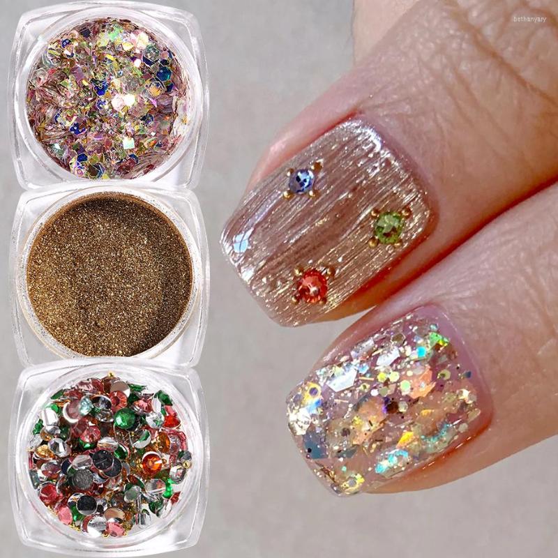 

Nail Glitter Gold Nails Sequin Colorful Rhinestones Set Retro Buchelati Bohemia Style Manicure Magic Powder Paillette Gems Decor #XEX