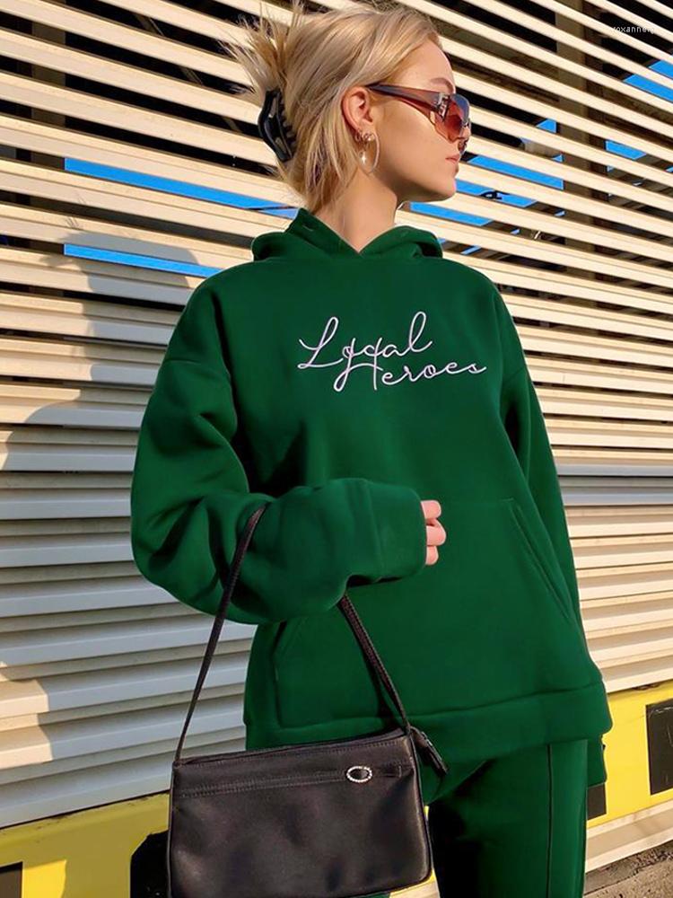 

Women' Sweaters Letter Pullover Hoodie Fashion Loose Fleece Long Sleeve Ladies Sweatshirt 2023 Autumn Winter Green All-match, Dark green