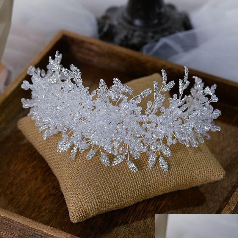 

Hair Jewelry Luxury Crown White Crystal Tiara Handmade Headbands Beaded Crowns Ornament Bridal Dress Accessories Dro Dhgarden Dh2Vt