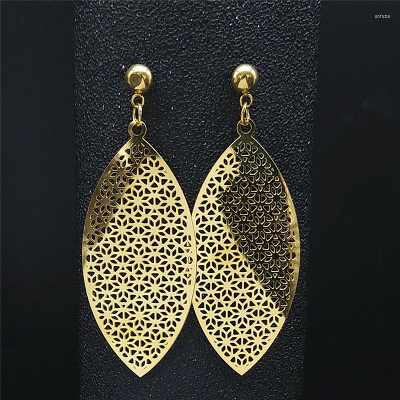 

Stud Earrings Bohemia Leaf Stainless Steel Big Long Women Gold Color Jewelry Bijoux Acier Inoxydable Femme E9309S04