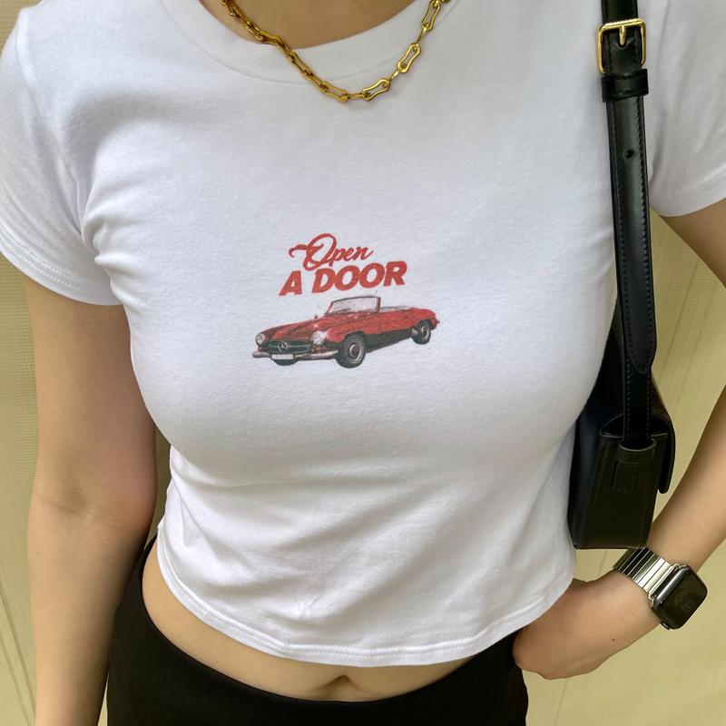 

T-Shirt Vintage clothes Y2K Fashion graphics Print Baby Tees Summer Egirl Slim Crop Tops 2000s Streetwear Harajuku Short Sleeve Tshirt, White