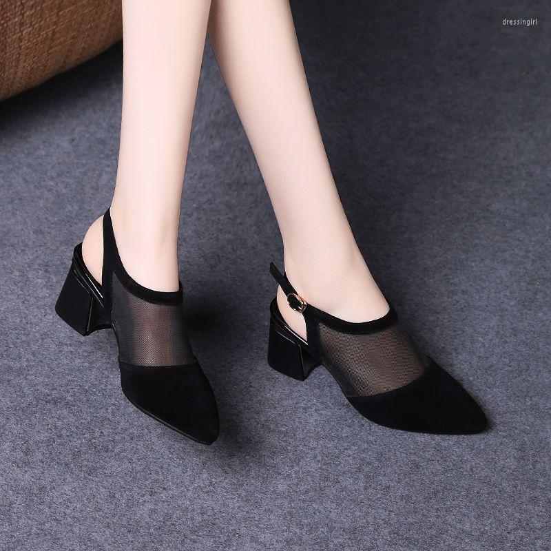 

Sandals 2023 Summer Fashion Buckle Pointed Net Face Women's Comfortable Simple High Heel Size 35-40, Black