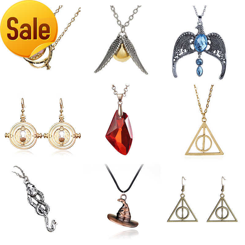 

Movies harry jewelry series Vintage Antique Gold Silver Color Alloy Crystal Sweater Chain Jewelry Necklaces for Women Men