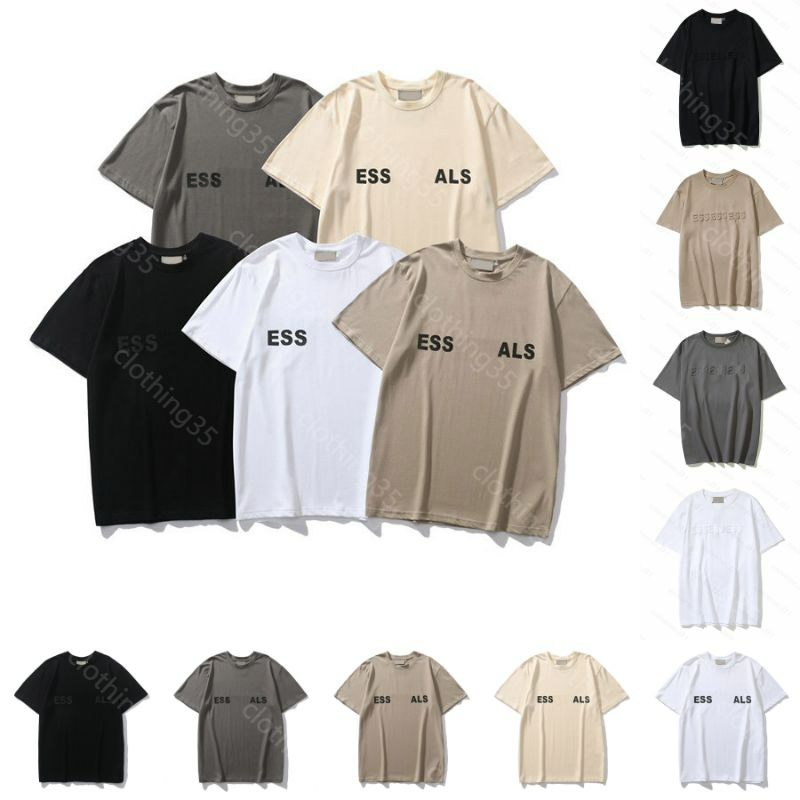

Mens womans T shirts and polo shirts Fog double thread Ess ential three dimensional silica gel letter trend loose high street brand ESS couple short sleeve shirt top, 21