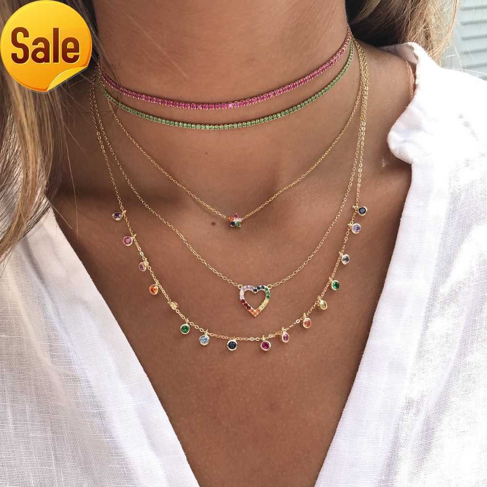 

layered necklace thin small tennis cz chain choker 3 colors Gold plated fashion women jewelry