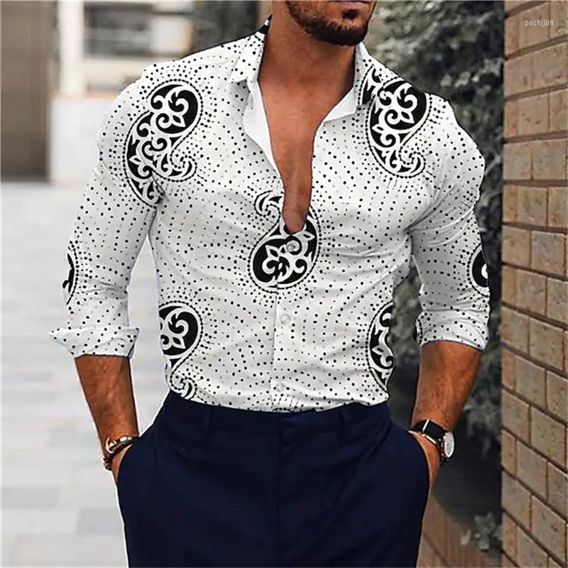 

Men' Casual Shirts 2023 Spring And Autumn Men' Long Sleeve Shirt Lapel Button Digital 3D Printing Polka Dot Prom Party Top -6XL