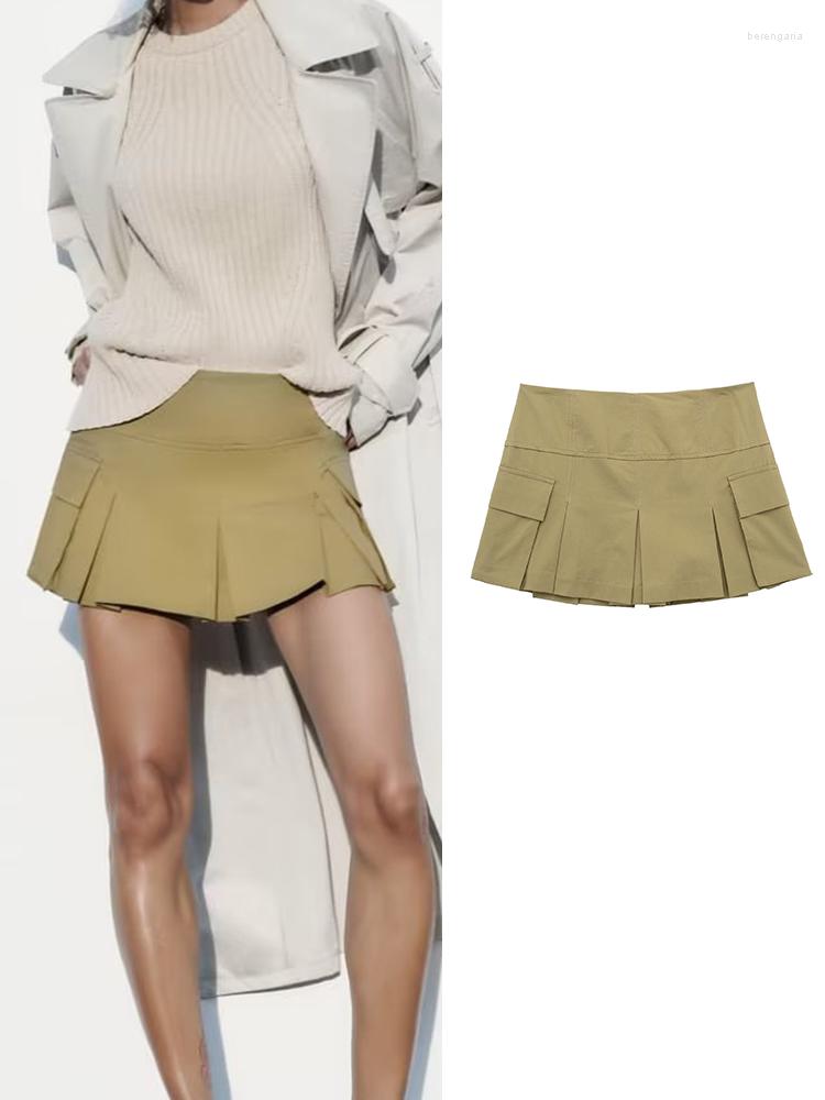 

Women's Shorts Women High Waist Wide Pleats Design Slim Skirts Female After Zipper Culottes Chic Pantalone Cortos, Light khaki