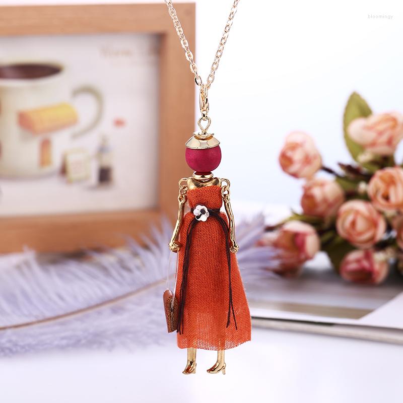 

Pendant Necklaces Bohopan Fashion Elegant Doll Necklace For Women Orange Dress Alloy Pendants Chain Quality Sweater Jewelry Accessories