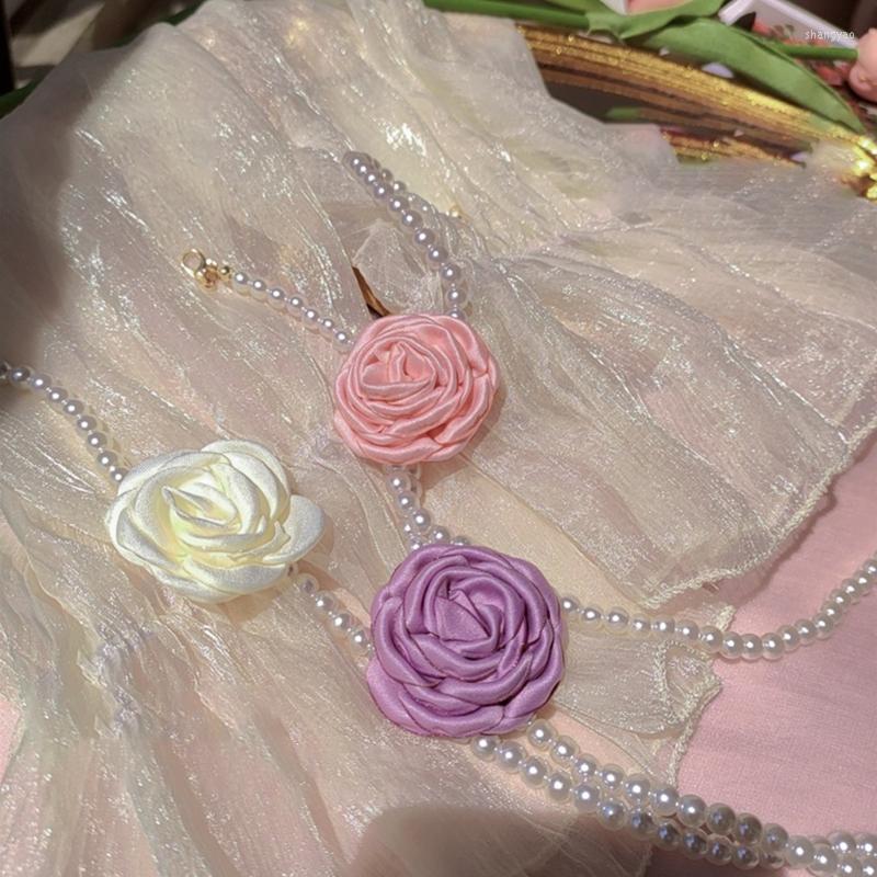 

Chains Pendant Necklaces Artificial Pearl Flower Choker Women Girls Chain