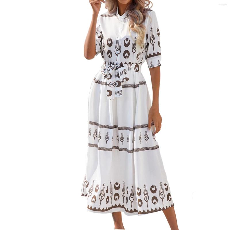 

Casual Dresses Summer Ethnic Style Print Five Part Sleeve Womens Cocktail Business For Women Woman Dress, White