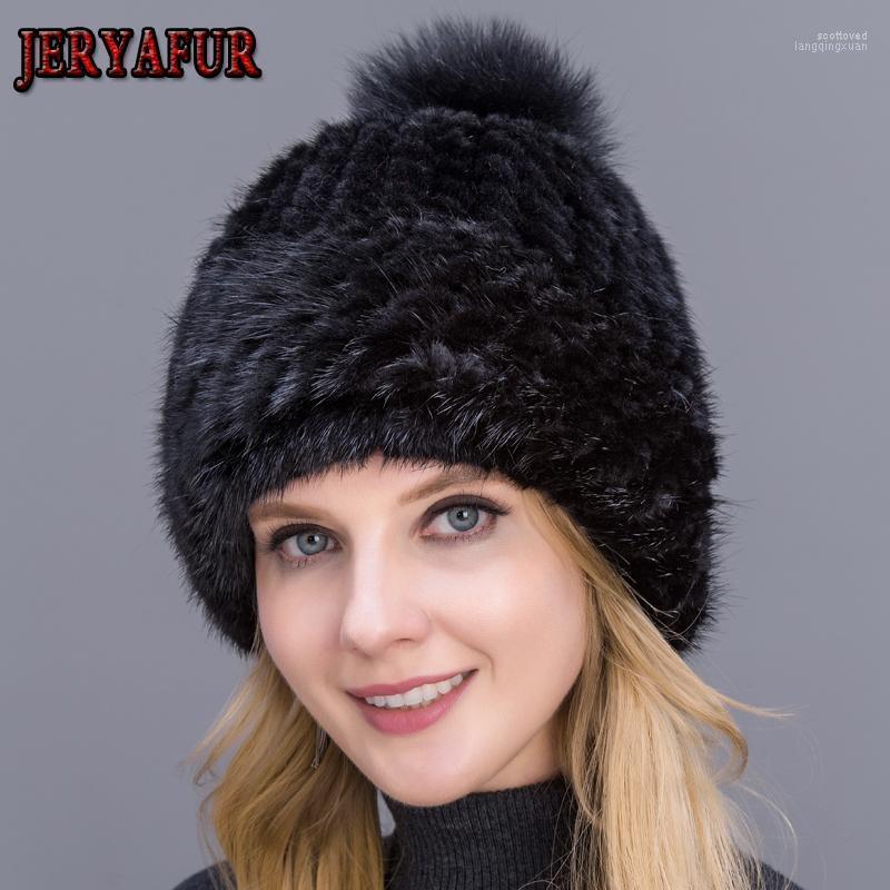 

Beanies Beanie/Skull Caps JERYAFUR Hat Knitted For Winter Women Beanie Fur Skullies Natural Genuine Thick Warm1 Scot22, Color1