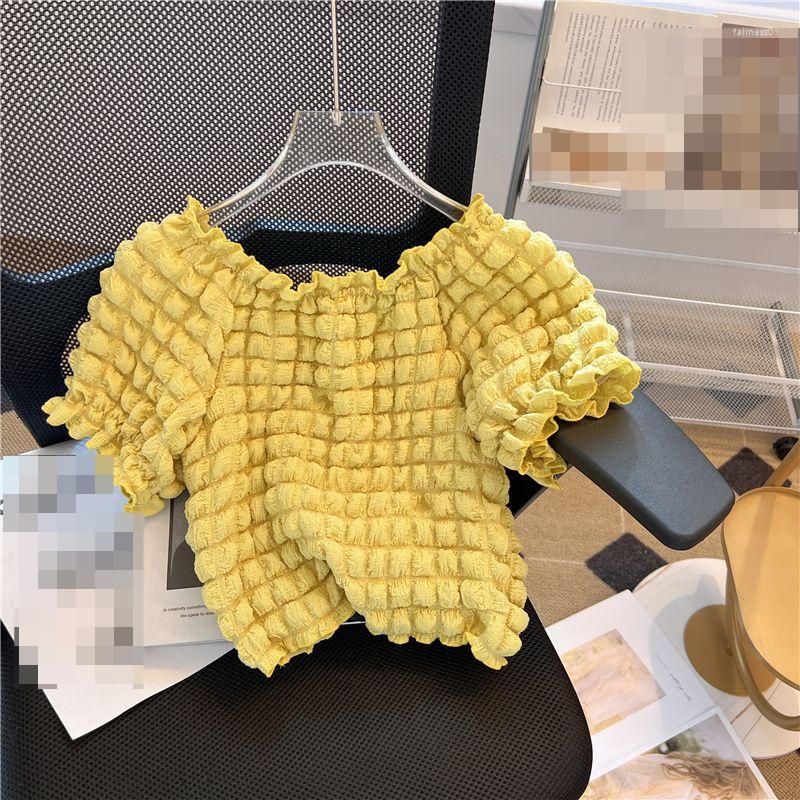 

Women' Blouses WDMSNA Off Shoulder Women Puff Sleeve Short Blusas De Mujer 2023 Summer French Loose Shirt Top, Yellow