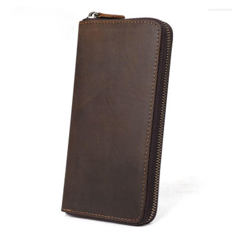 

Wallets Casual Men Long Wallet Genuine Leather Man Purse Cow Zipper Money Clip Bag Card Holder Men's Clutch Carteira, 01