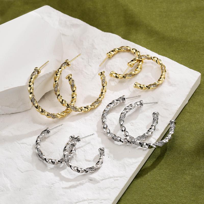 

Hoop Earrings HECHENG Twisted Cz Temperament Women 18K Plated Small Big Brass Ear Stud For Woemn Wholesale Gift