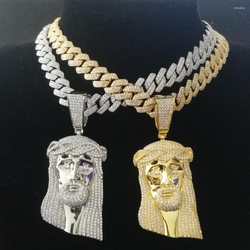 

Pendant Necklaces Bling Jewelry Men's 14MM Brass CZ Chain With Jesus Pendants Necklace CN382 BC004